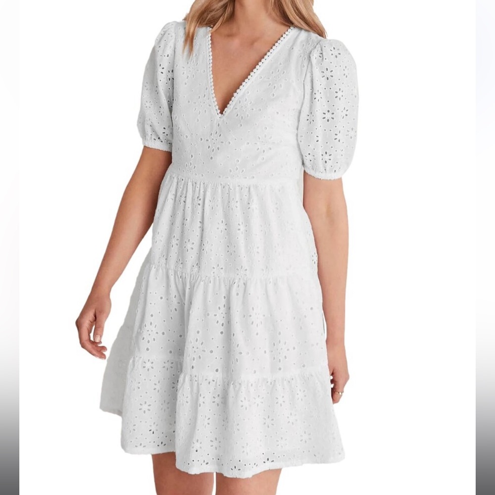 Boden Back Detail White Broderie Dress